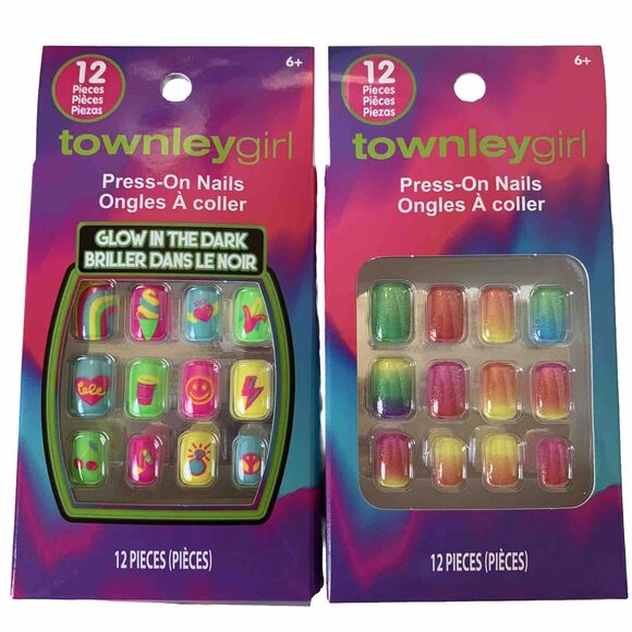 Press On Nails Glow in the Dark Rainbow 2 Boxes Child Size Ages 6+ Townley Girl - Picture 1 of 4